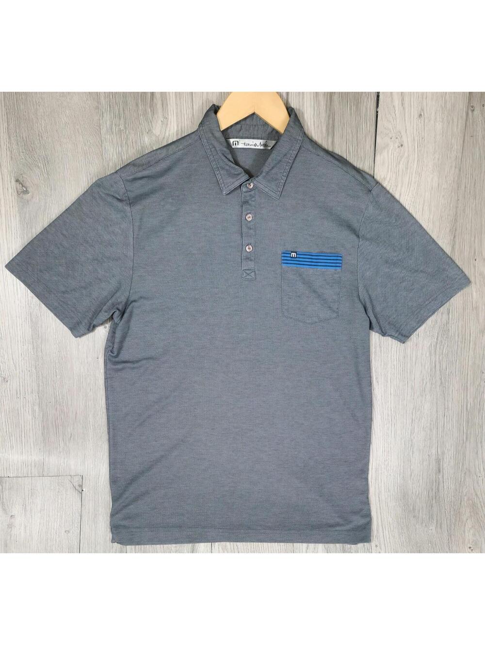Travis Mathew Shirt Mens M Golf Polo Gray Blue Striped Pima Cotton #12